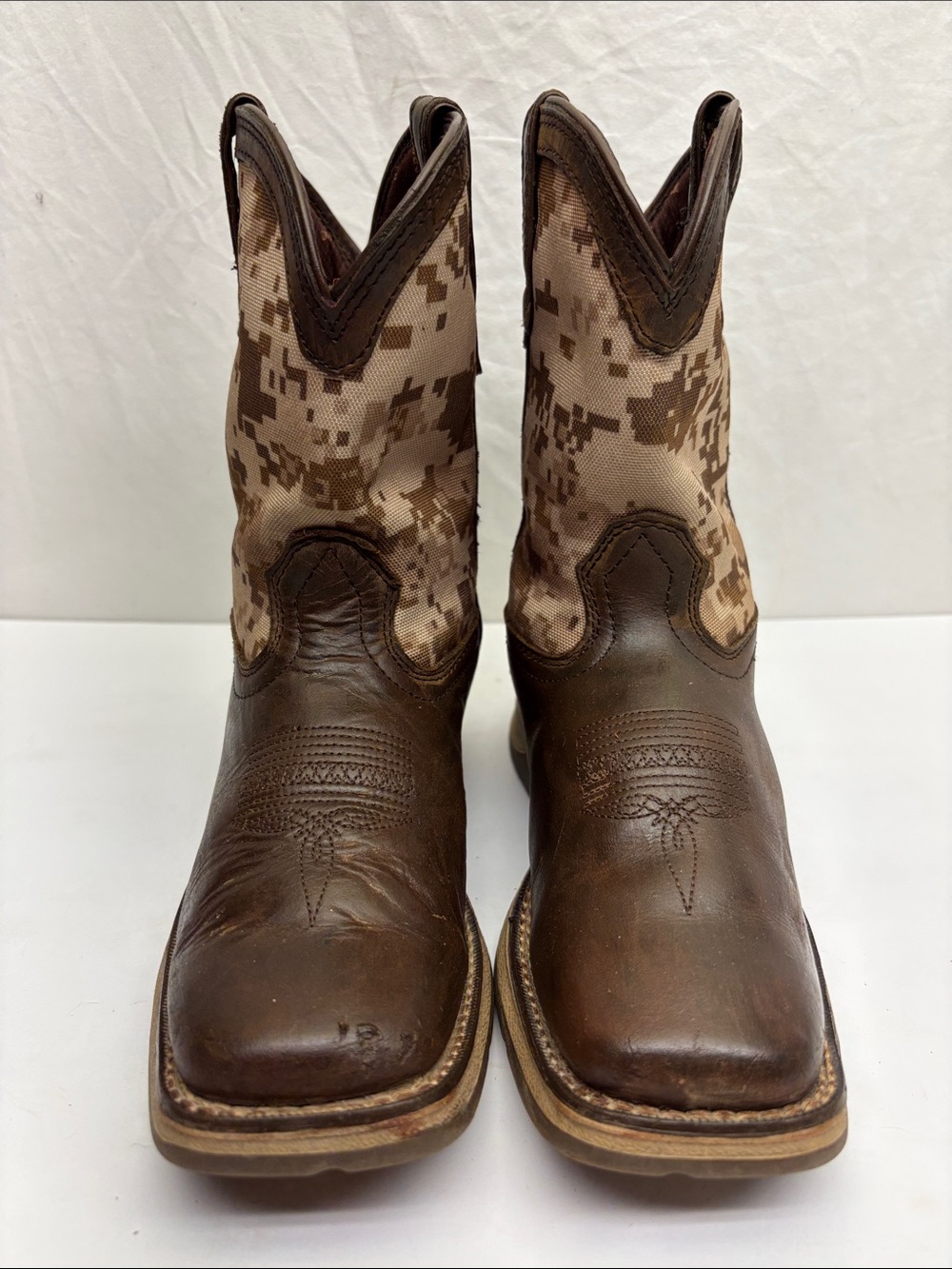 Durango Brown Leather & Digital Camo Western Boots, sz 3 little boy